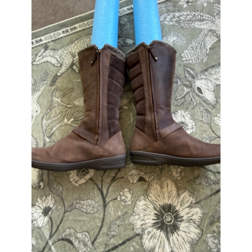 Teva Womens Waterproof Tall Leather Boots Brown Quilted Buckle Winter Riding